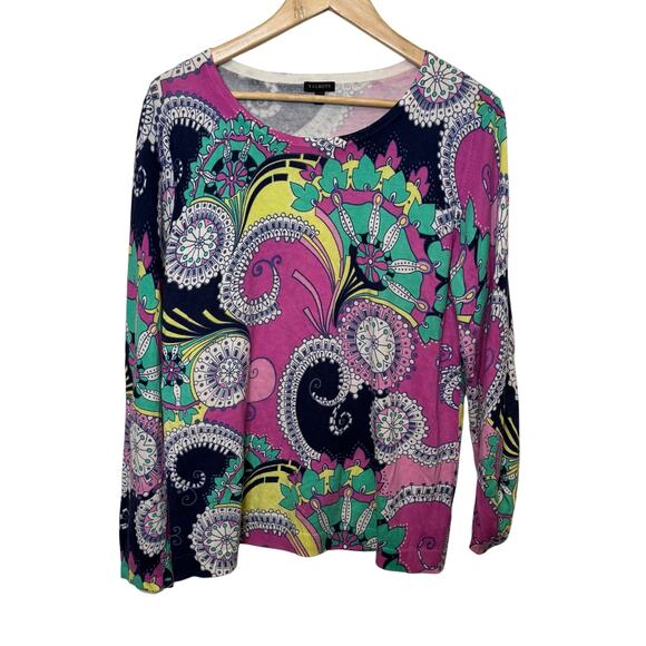 Talbots Size Large Vibrant Paisley Crew Neck Lightweight Sweater - Picture 2 of 8